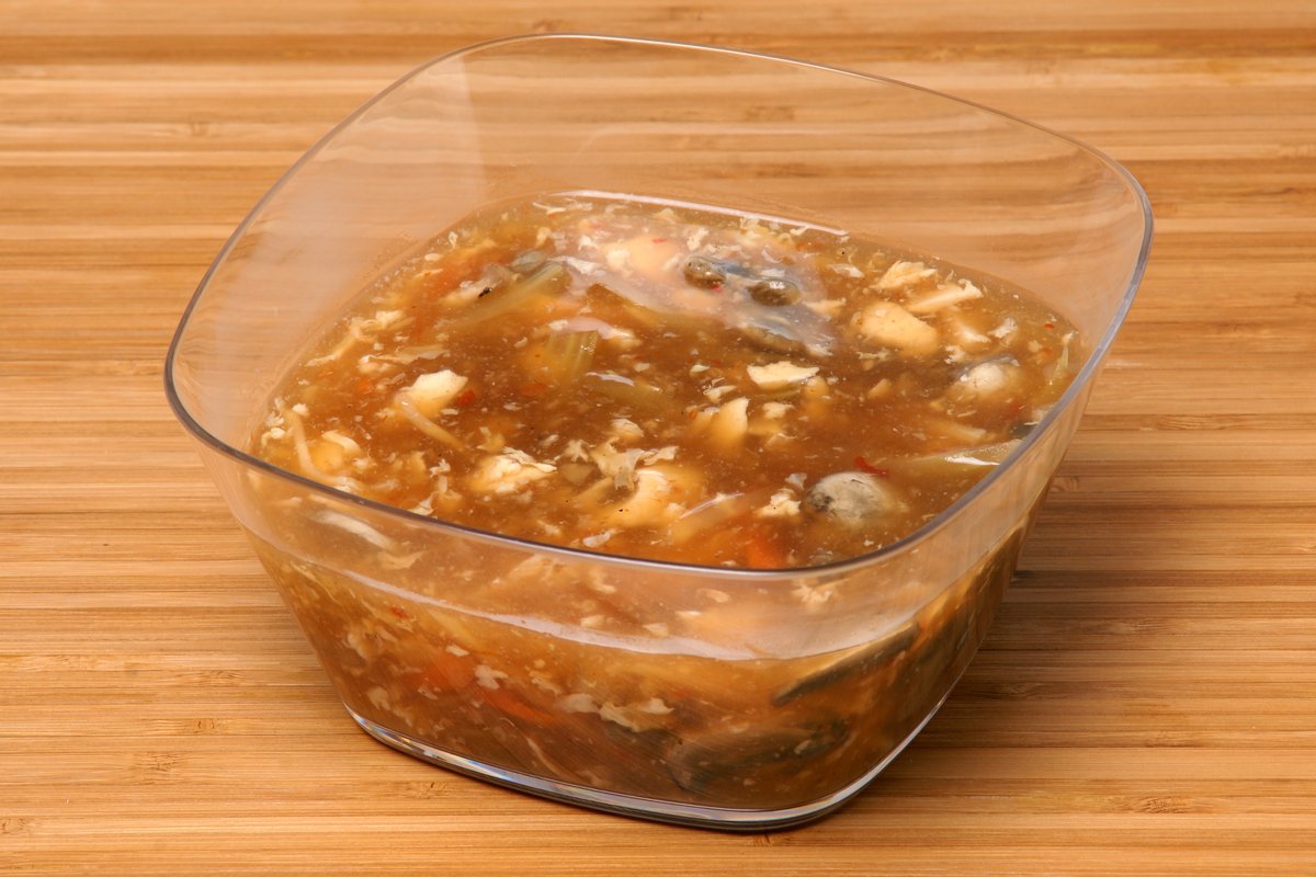 Chinese Hot and Sour Soup with tofu and egg ribbons