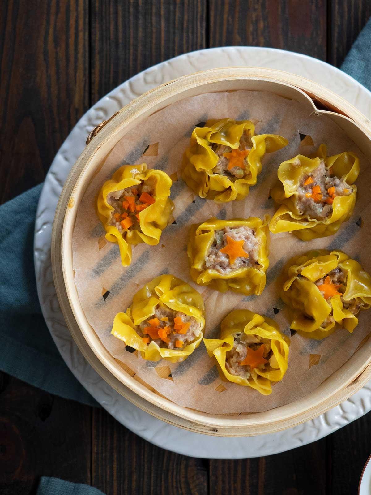Pork and shrimp siu mai shumai dumplings dim sum with orange roe