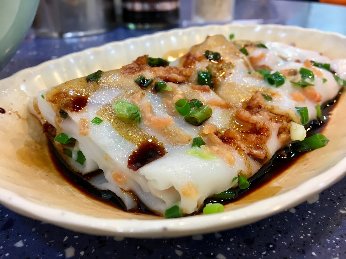 Cheung fun rice noodle rolls dim sum with soy sauce