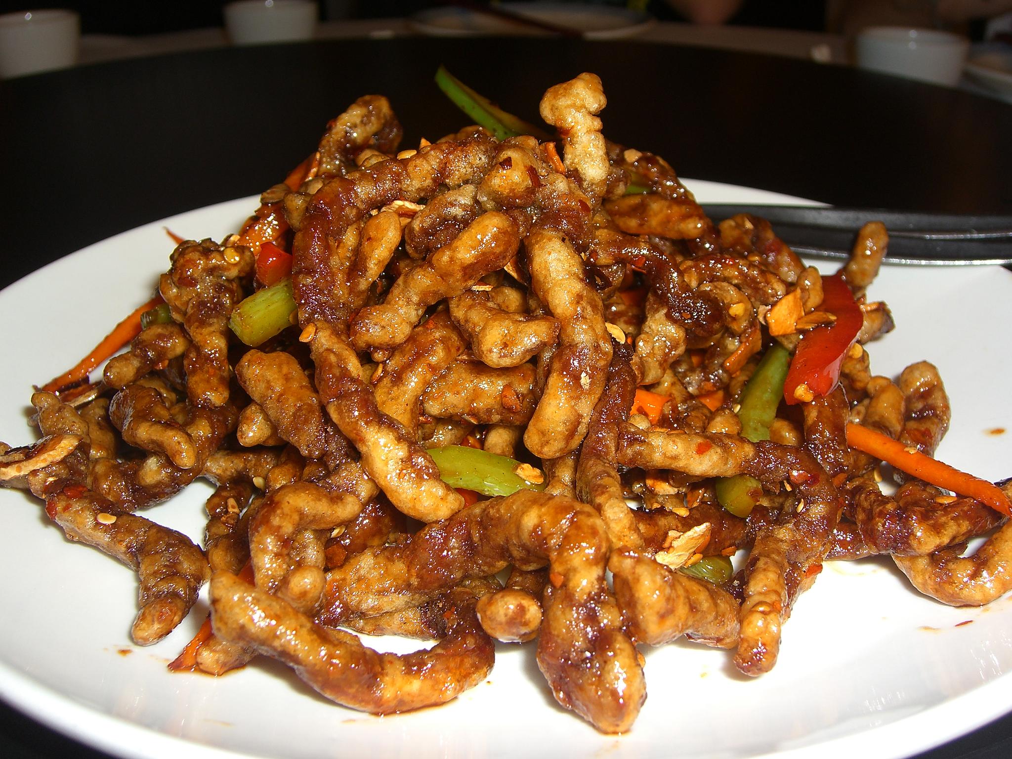 Dry fried shredded beef Sichuan style with celery and chili