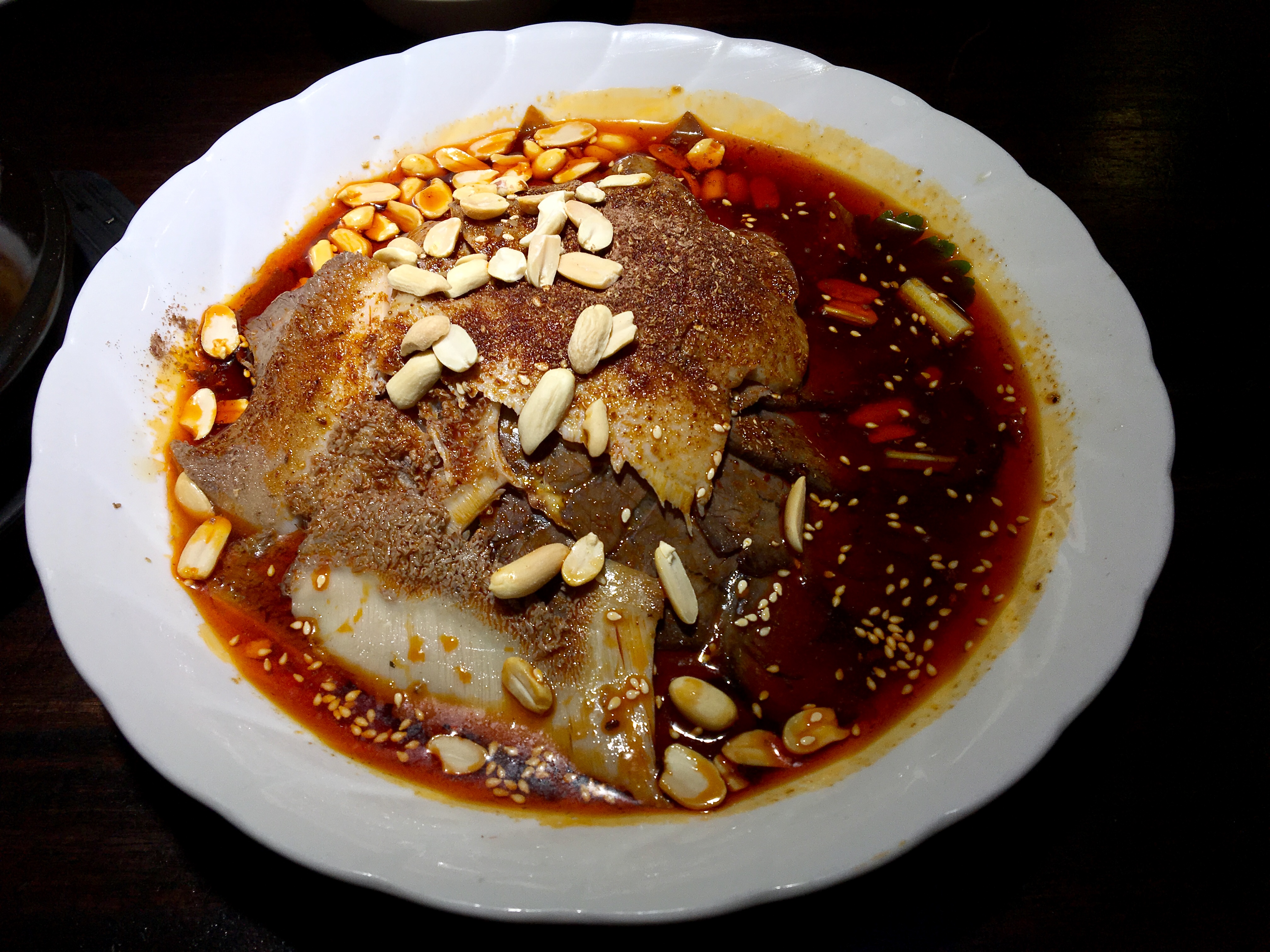Fu qi fei pian Sichuan beef tripe salad with chili oil