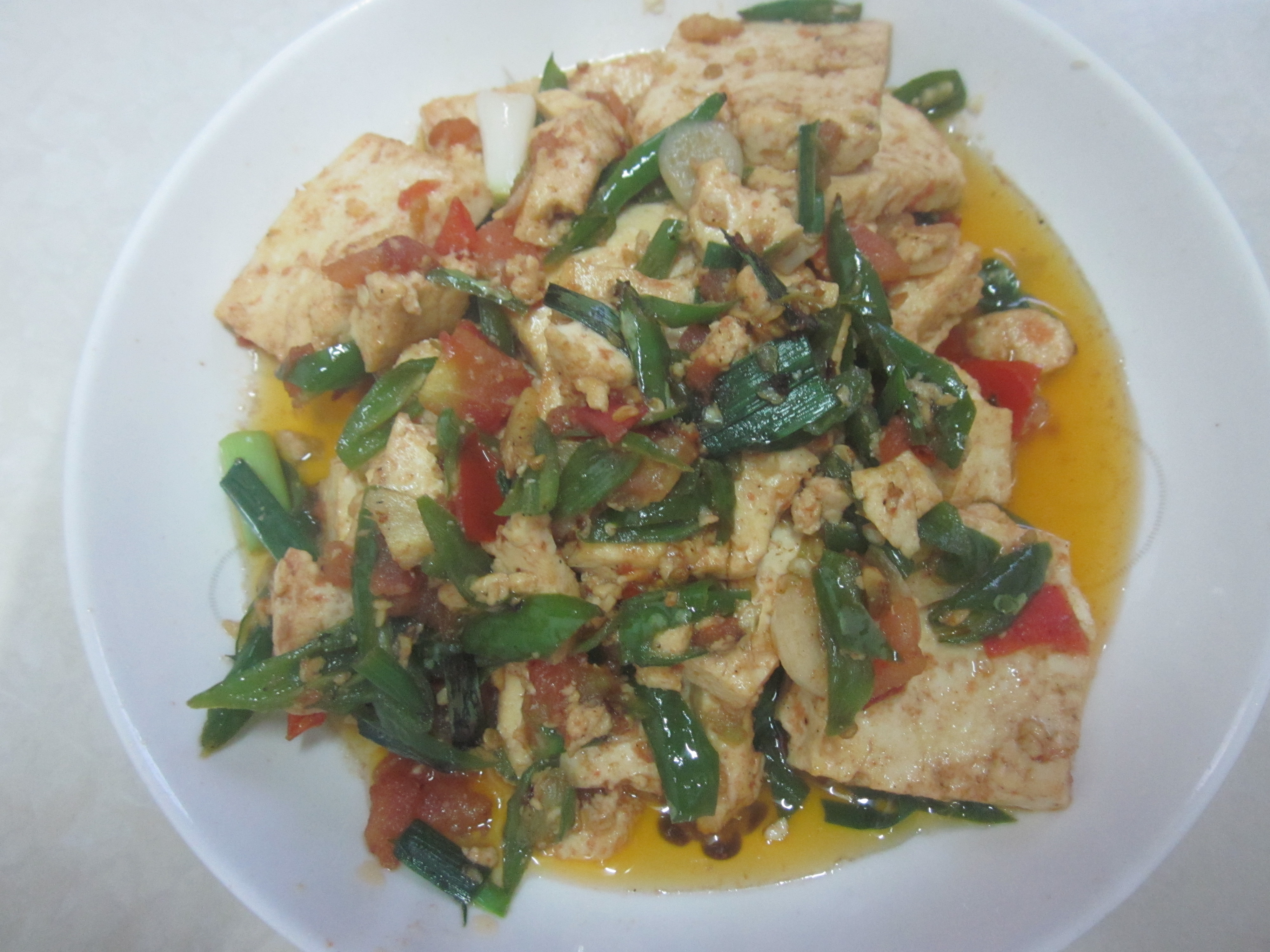 Home style fried tofu Hunan with pork and mushrooms in sauce