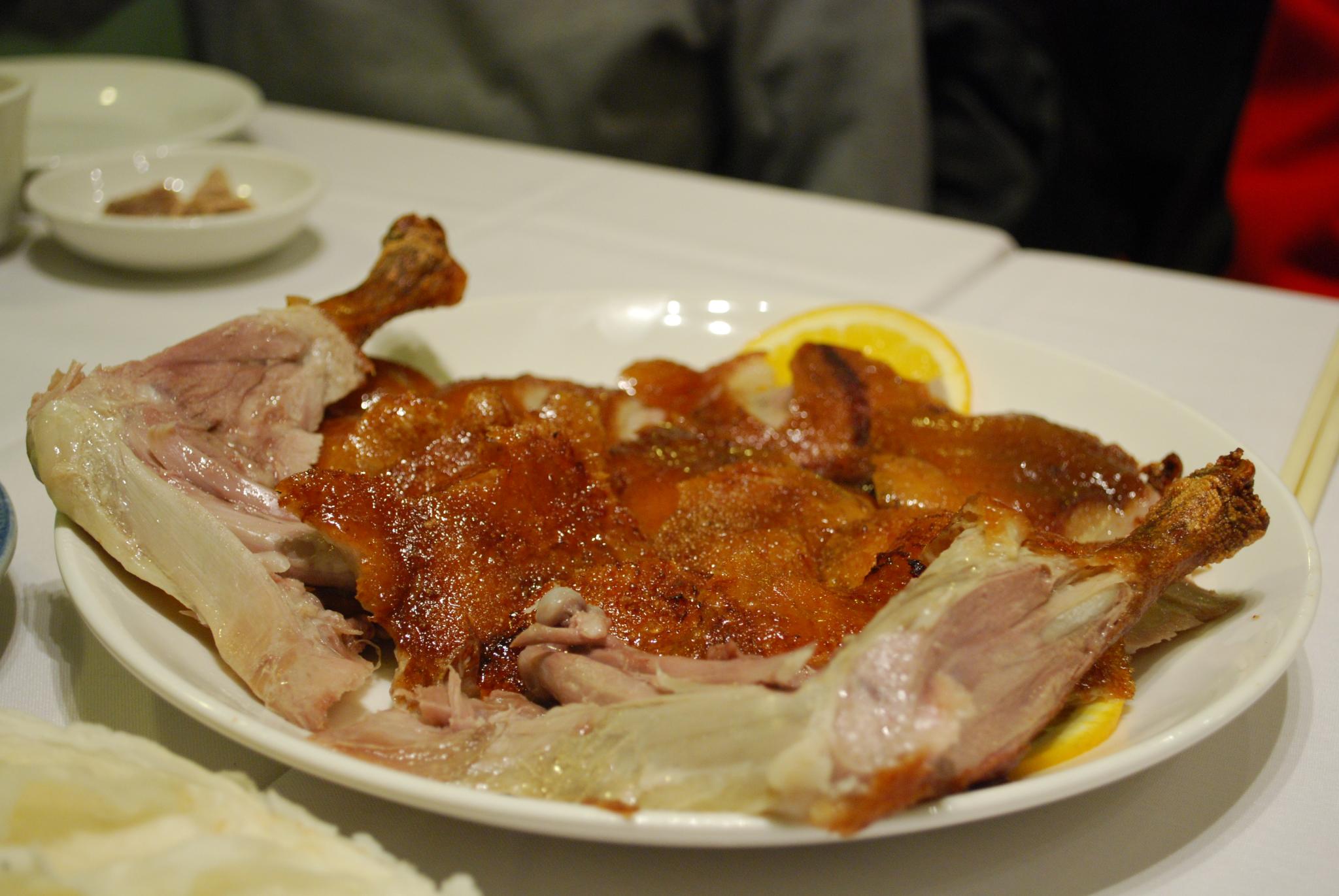 Cantonese roast duck with crisp mahogany skin