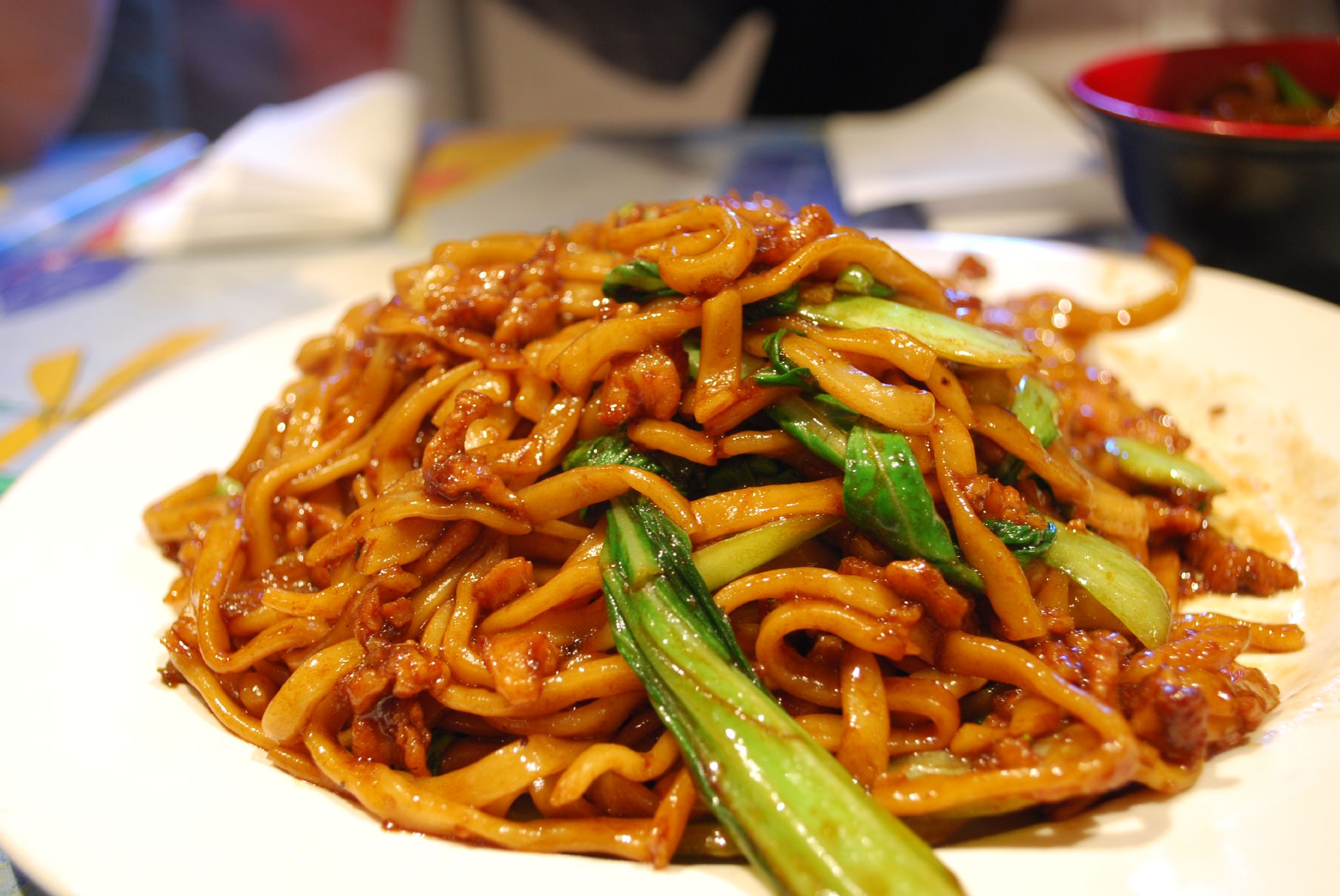 Shanghai fried noodles with pork and bok choy