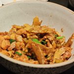 Hunan ginger chicken stir fry with plenty of ginger and green chilies