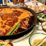 Chongqing nine-grid mala hotpot with spicy red broth and tripe